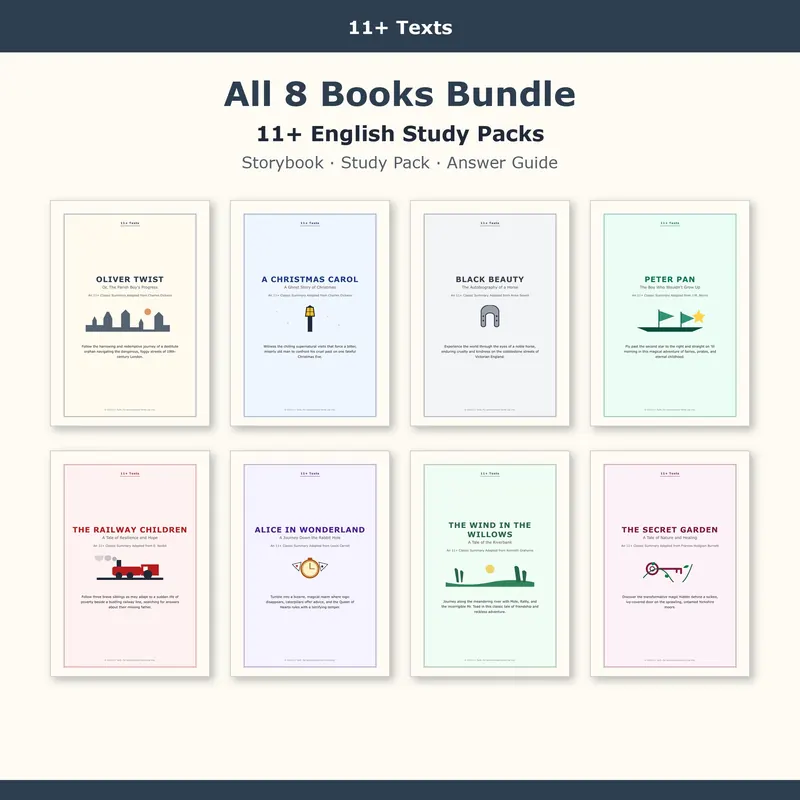 The eight 11+ Texts study pack covers
